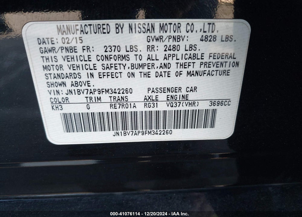 2015 INFINITI Q50 PREMIUM VIN: JN1BV7AP9FM342260