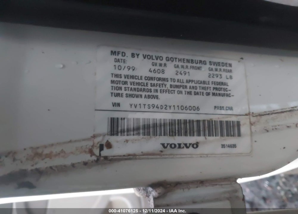 2000 VOLVO S80 2.9 VIN: YV1TS94D2Y1106006