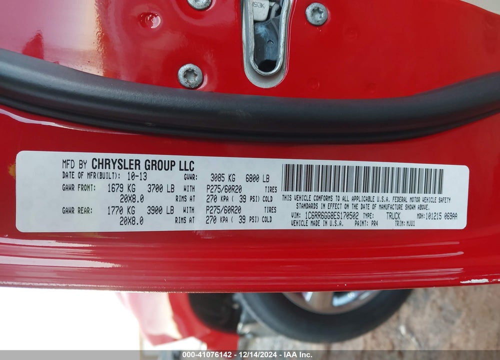 2014 RAM 1500 BIG HORN VIN: 1C6RR6GG8ES170502