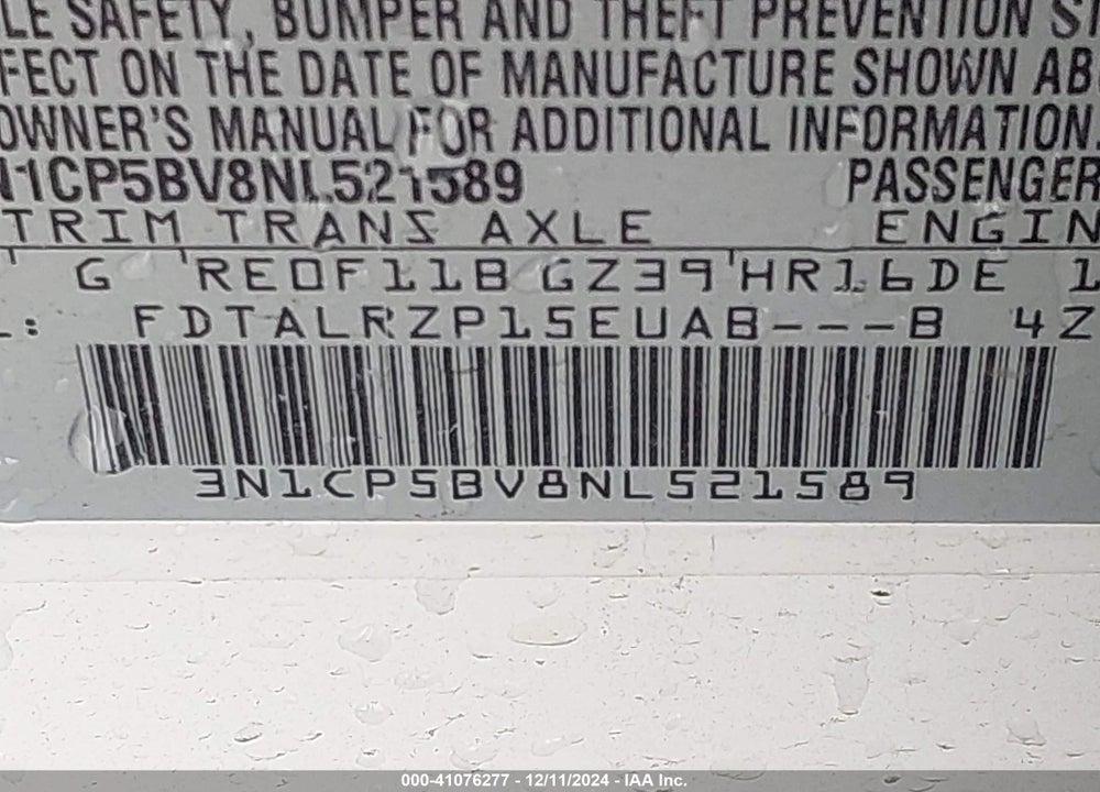2022 NISSAN KICKS S XTRONIC CVT VIN: 3N1CP5BV8NL521589