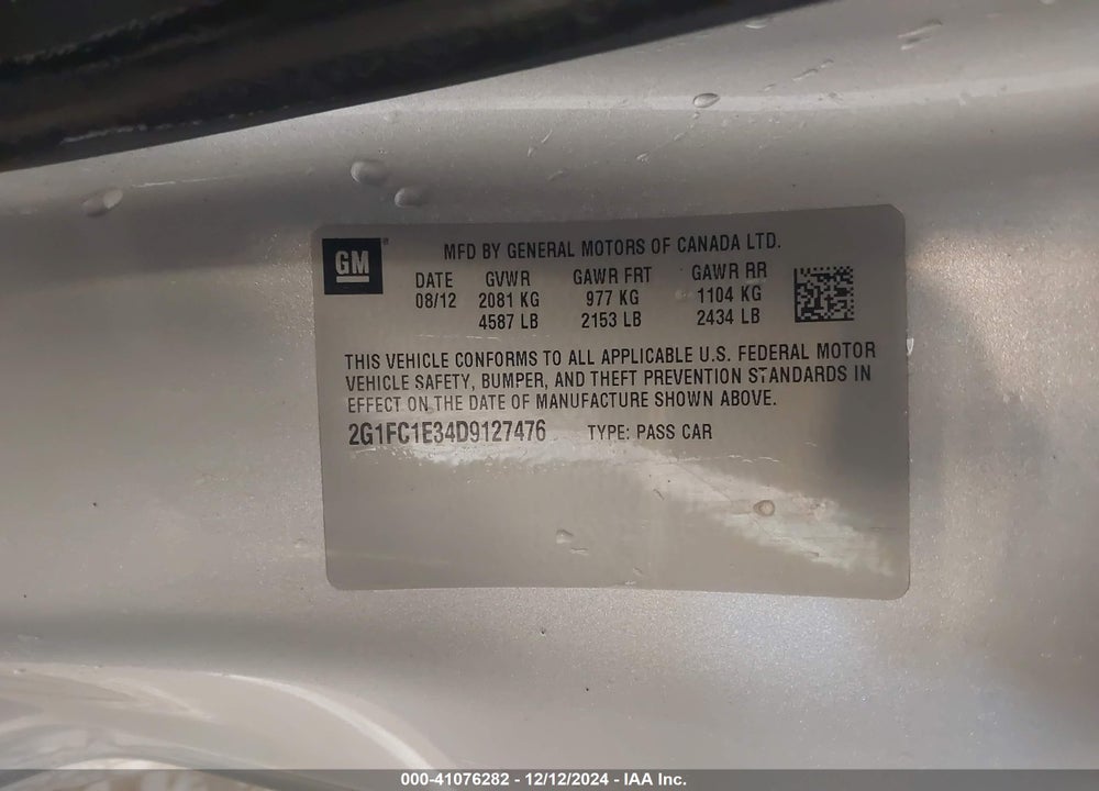 2013 CHEVROLET CAMARO 2LT VIN: 2G1FC1E34D9127476