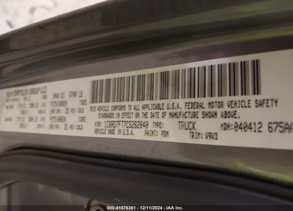 2012 RAM 1500 ST VIN: 1C6RD7FT7CS262040