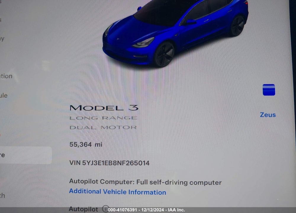 2022 TESLA MODEL 3 LONG RANGE DUAL MOTOR ALL-WHEEL DRIVE VIN: 5YJ3E1EB8NF265014