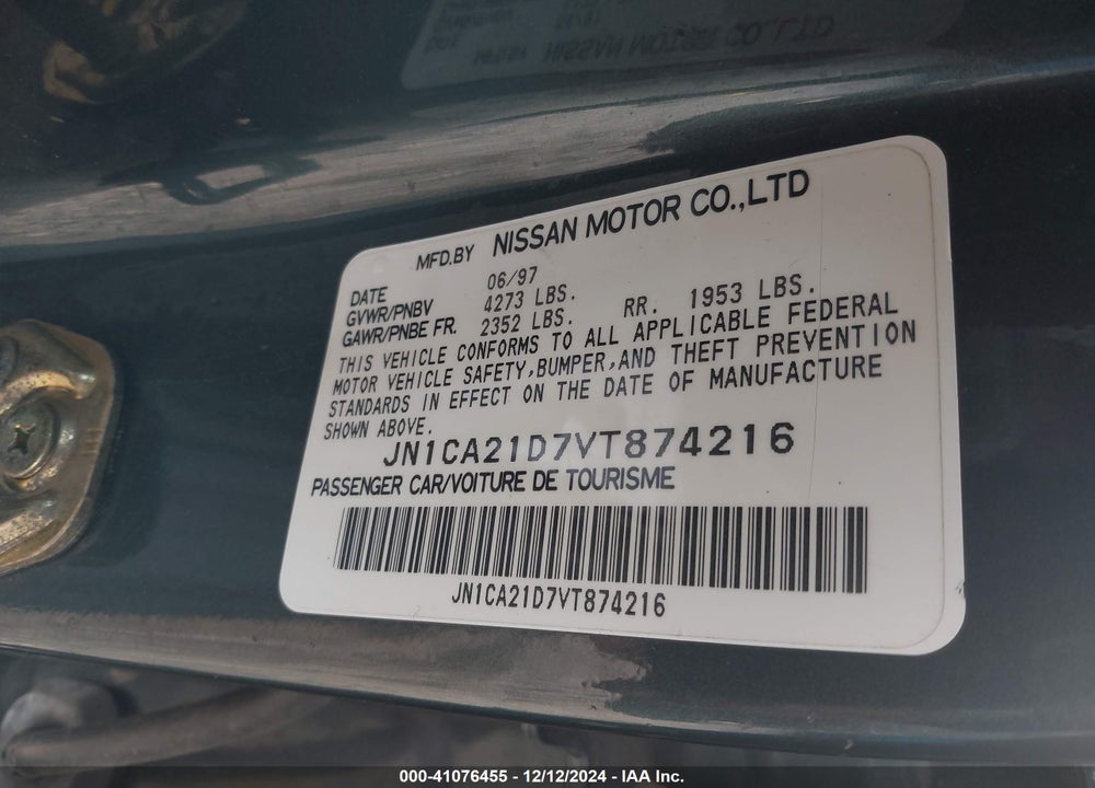 1997 NISSAN MAXIMA GLE/GXE/SE VIN: JN1CA21D7VT874216