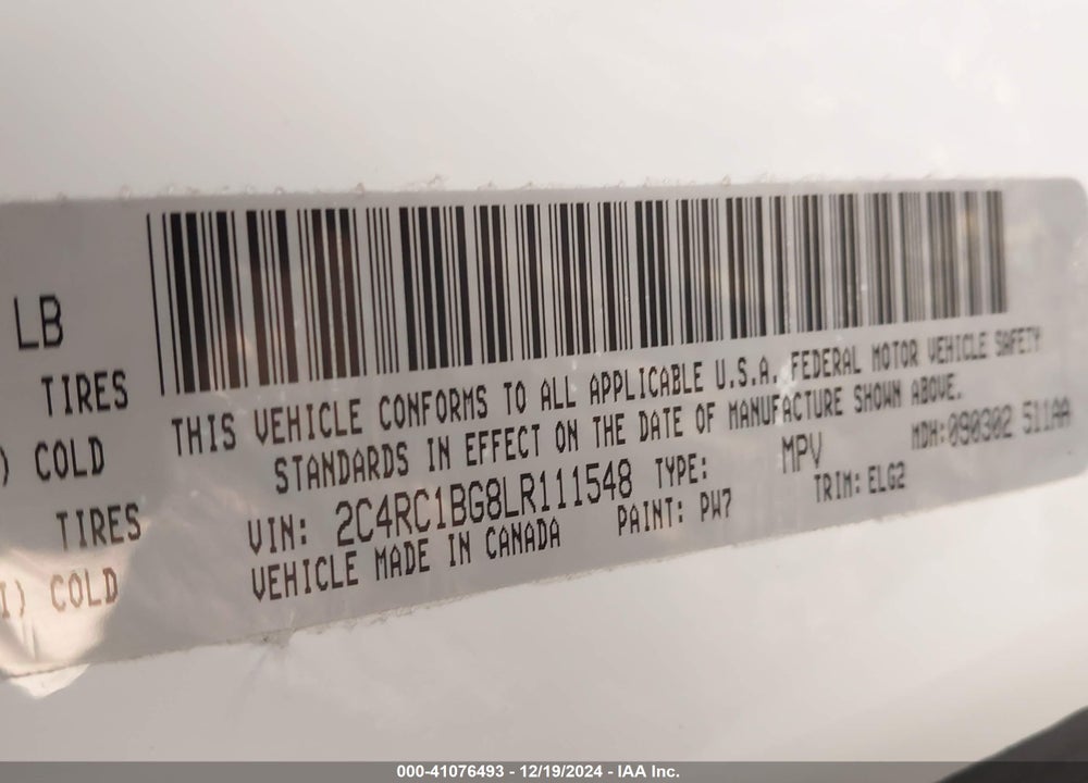 2020 CHRYSLER PACIFICA TOURING L VIN: 2C4RC1BG8LR111548