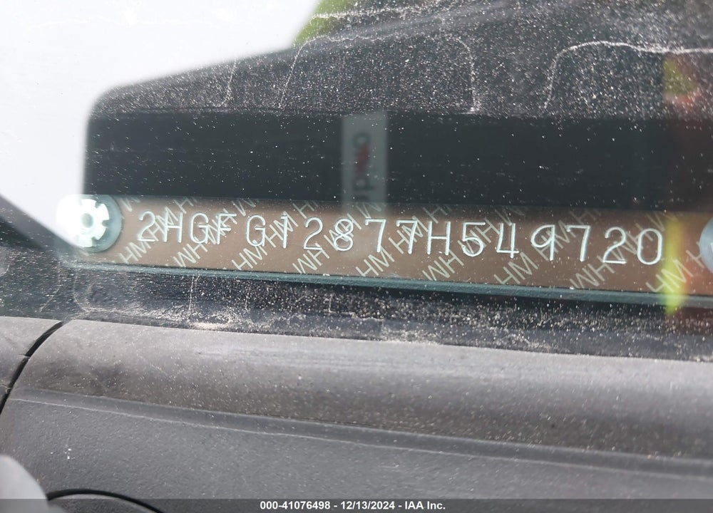 2007 HONDA CIVIC VIN: 2HGFG12877H549720