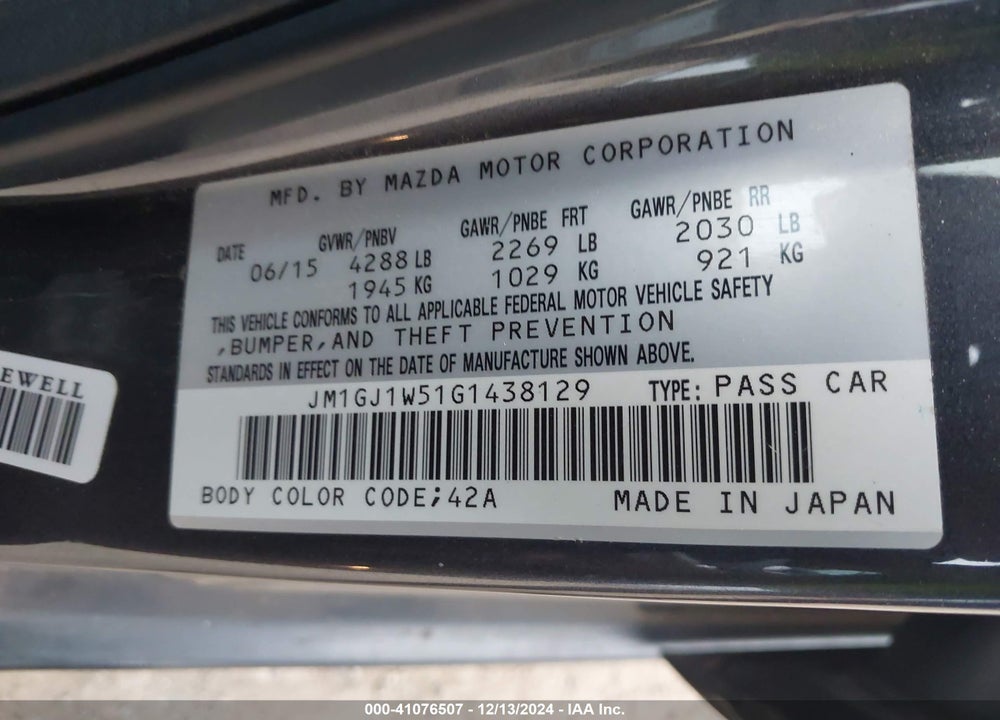 2016 MAZDA 6 I GRAND TOURING VIN: JM1GJ1W51G1438129
