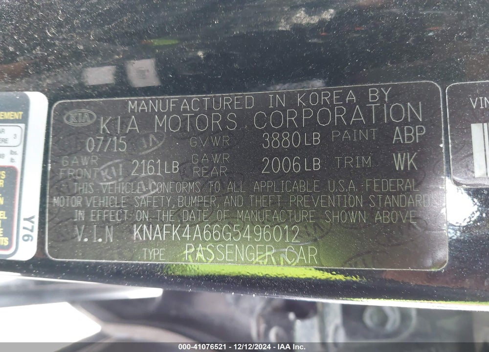 2016 KIA FORTE LX VIN: KNAFK4A66G5496012