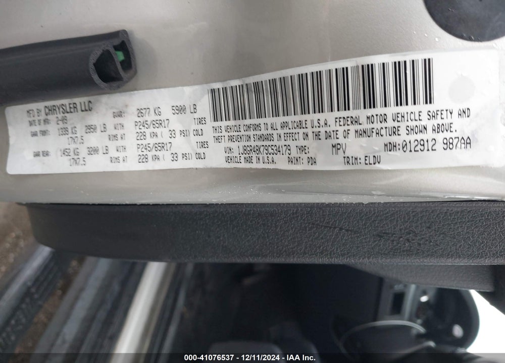 2009 JEEP GRAND CHEROKEE LAREDO VIN: 1J8GR48K79C534179