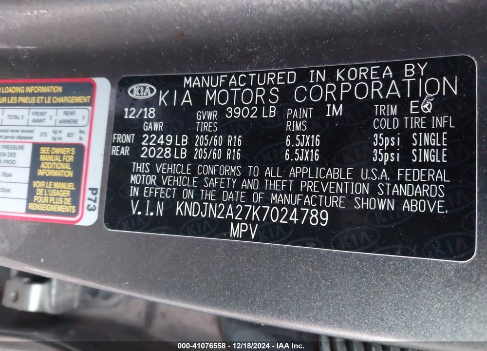 2019 KIA SOUL VIN: KNDJN2A27K7024789