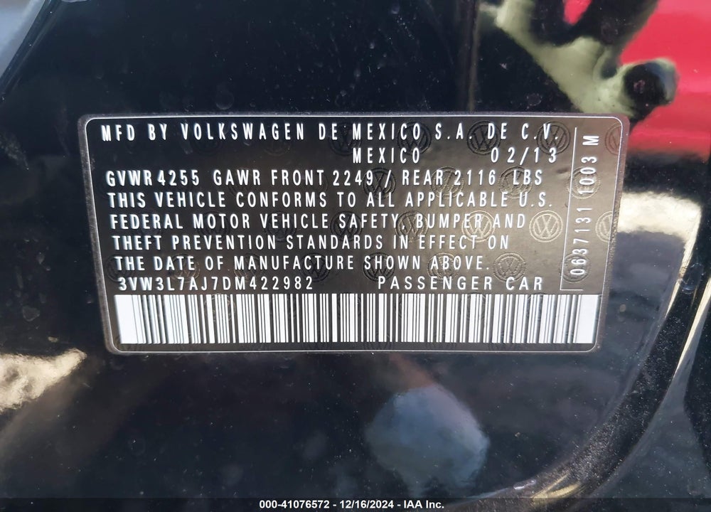 2013 VOLKSWAGEN JETTA 2.0L TDI VIN: 3VW3L7AJ7DM422982