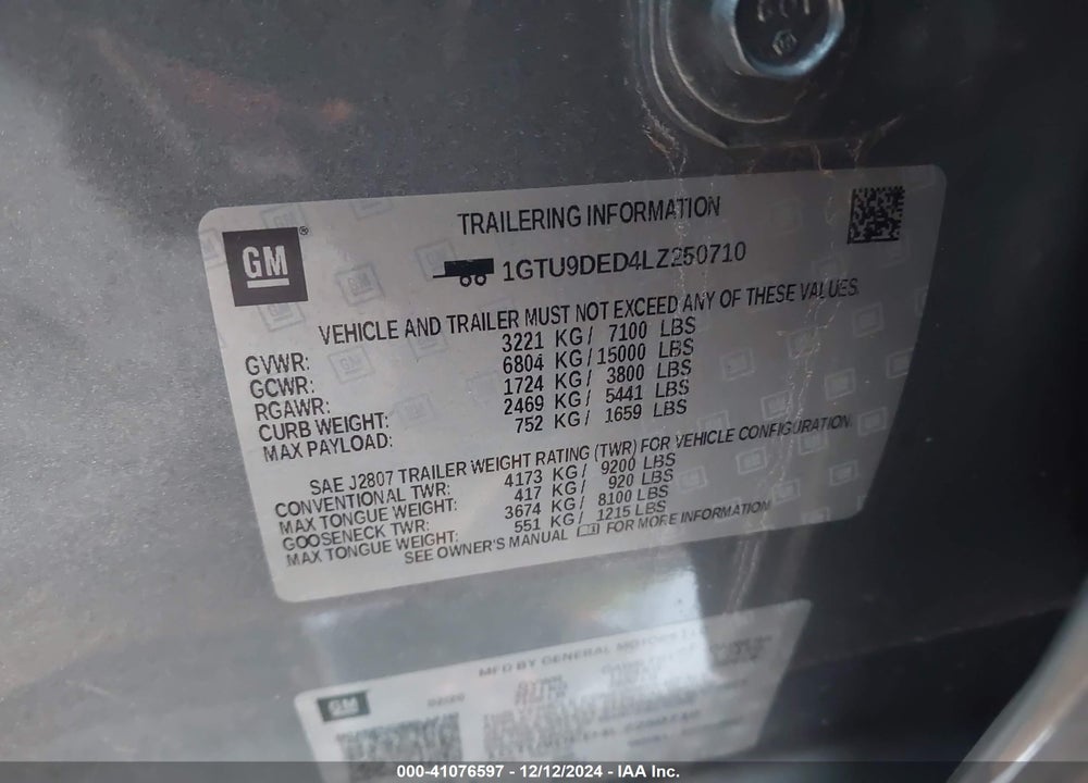 2020 GMC SIERRA 1500 4WD SHORT BOX SLT VIN: 1GTU9DED4LZ250710