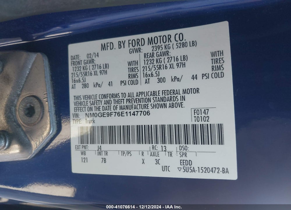 2014 FORD TRANSIT CONNECT XLT VIN: NM0GE9F76E1147706
