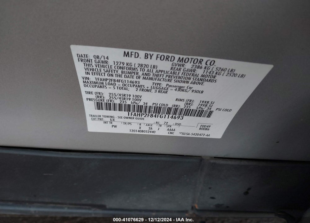 2015 FORD TAURUS VIN: 1FAHP2F84FG114693