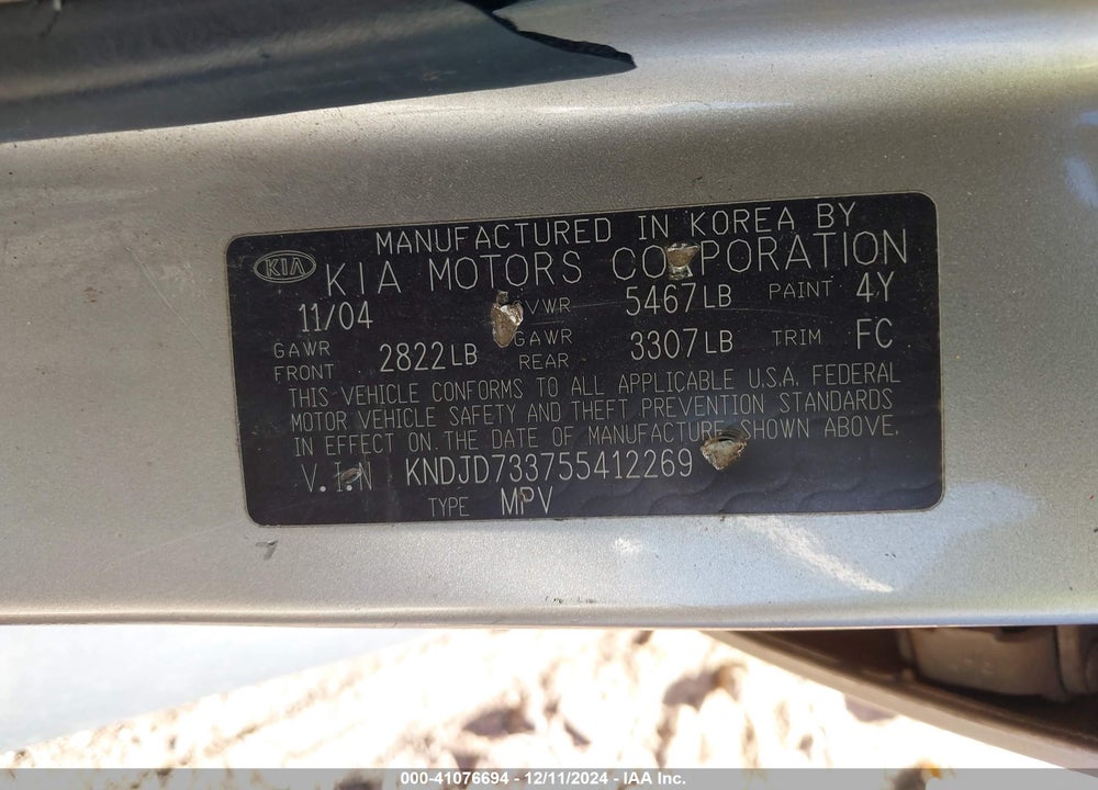 2005 KIA SORENTO EX/LX VIN: KNDJD733755412269