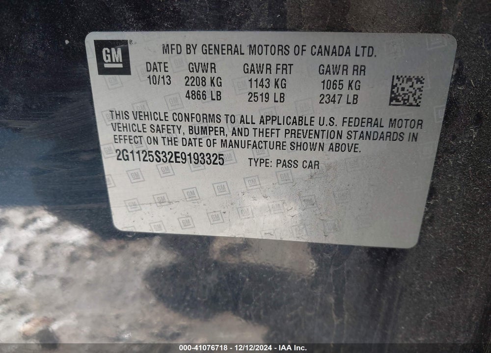 2014 CHEVROLET IMPALA 2LT VIN: 2G1125S32E9193325