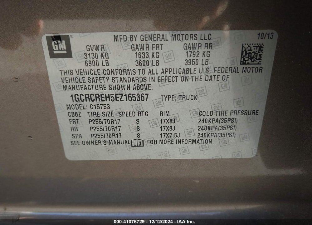 2014 CHEVROLET SILVERADO 1500 VIN: 1GCRCREH5EZ165367