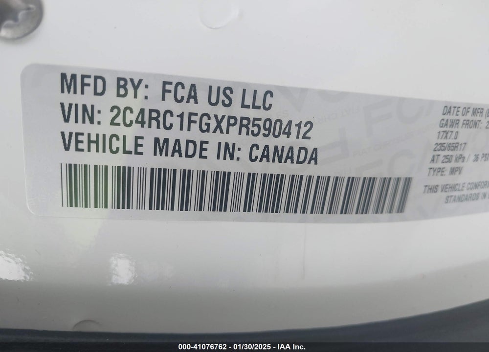2023 CHRYSLER PACIFICA TOURING VIN: 2C4RC1FGXPR590412