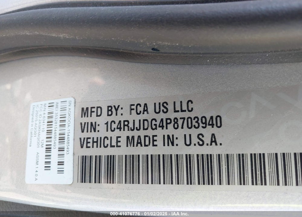 2023 JEEP GRAND CHEROKEE L OVERLAND 4X2 VIN: 1C4RJJDG4P8703940