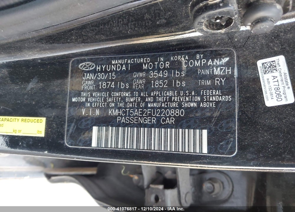 2015 HYUNDAI ACCENT GS VIN: KMHCT5AE2FU220880