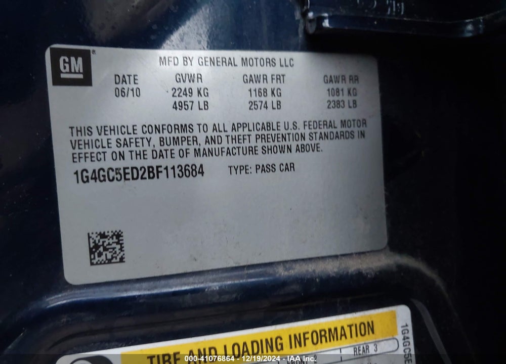 2011 BUICK LACROSSE CXL VIN: 1G4GC5ED2BF113684