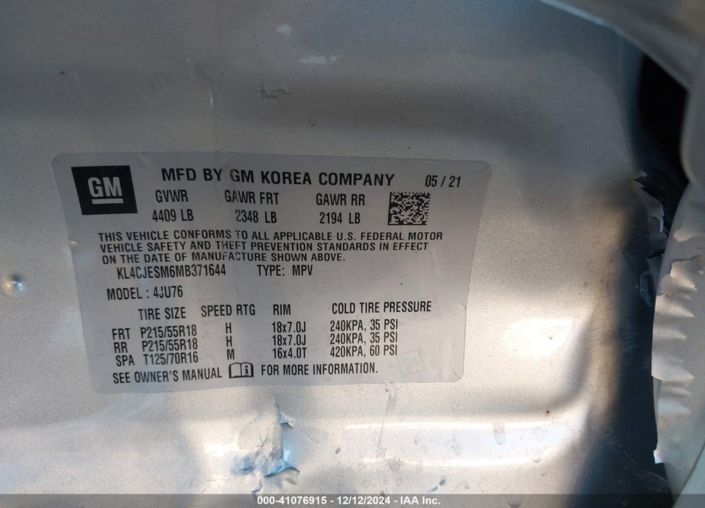 2021 BUICK ENCORE AWD PREFERRED VIN: KL4CJESM6MB371644