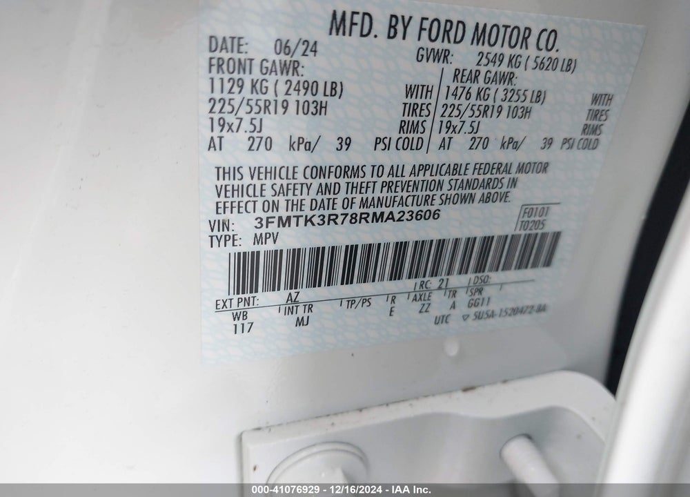2024 FORD MUSTANG MACH-E PREMIUM VIN: 3FMTK3R78RMA23606