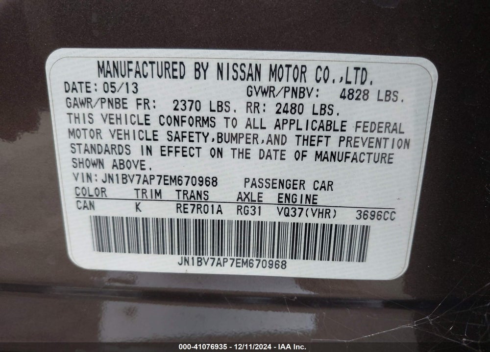 2014 INFINITI Q50 PREMIUM VIN: JN1BV7AP7EM670968