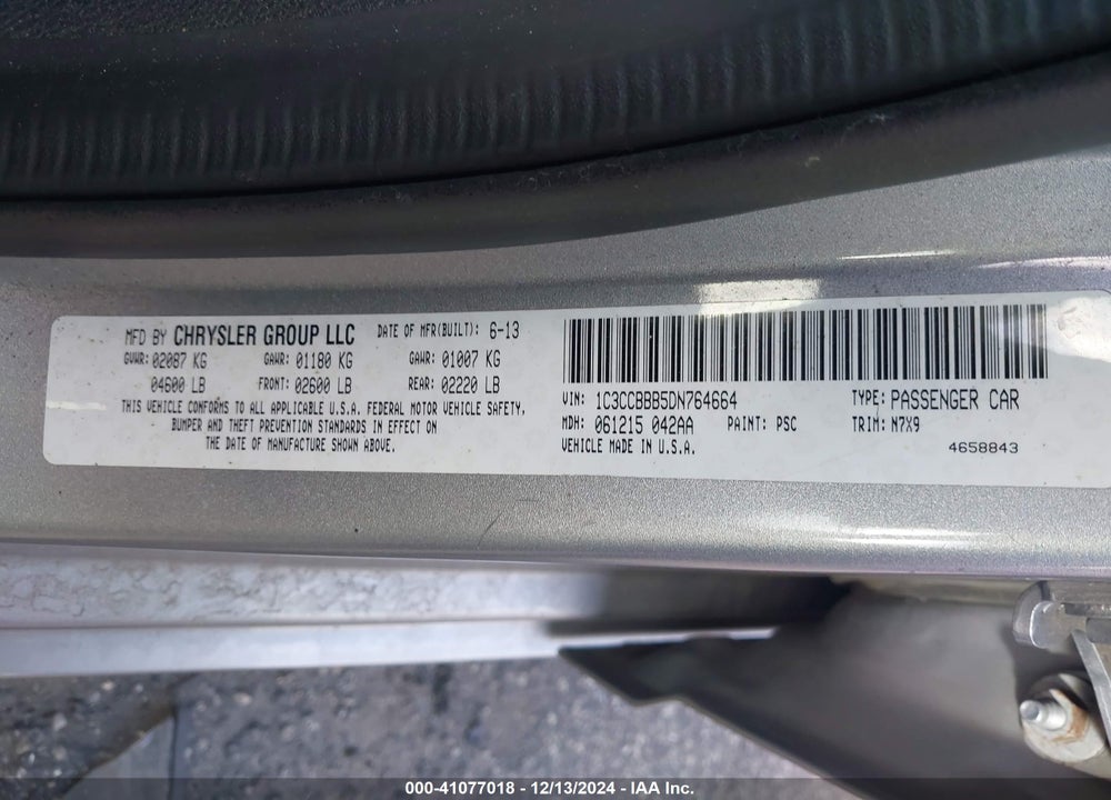 2013 CHRYSLER 200 TOURING VIN: 1C3CCBBB5DN764664
