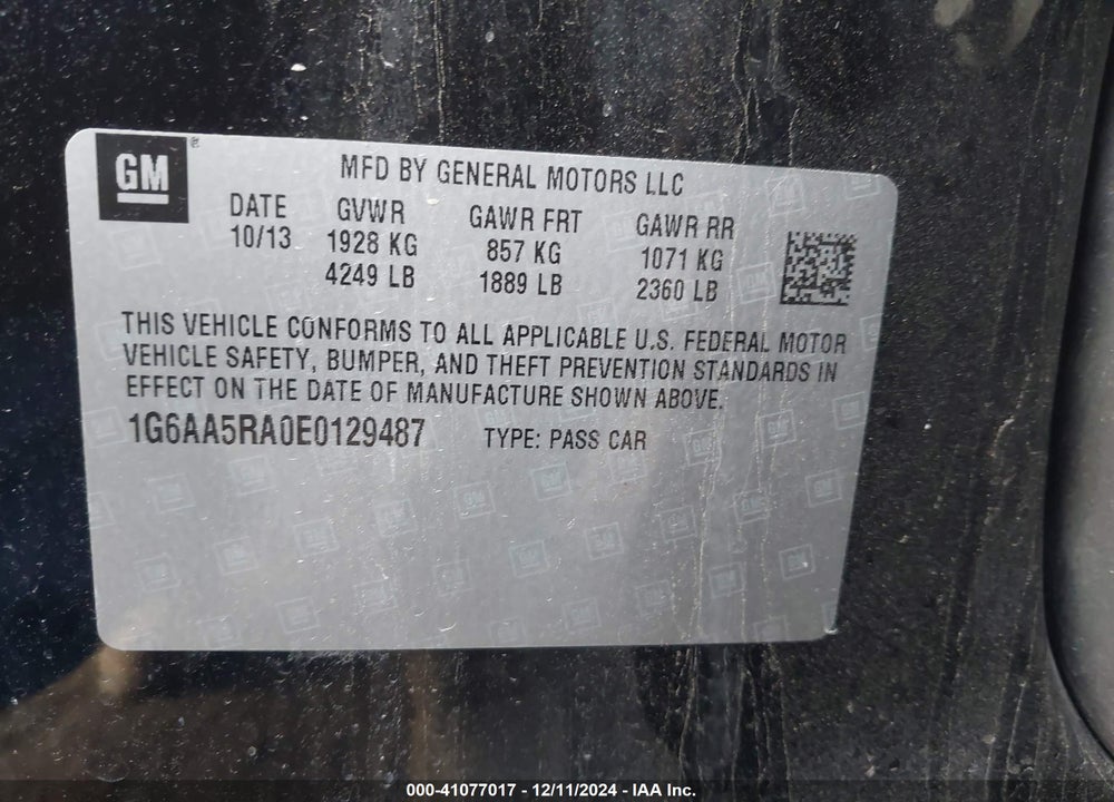 2014 CADILLAC ATS VIN: 1G6AA5RA0E0129487