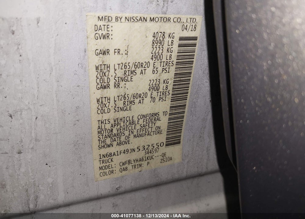2018 NISSAN TITAN XD VIN: 1N6BA1F49JN532550