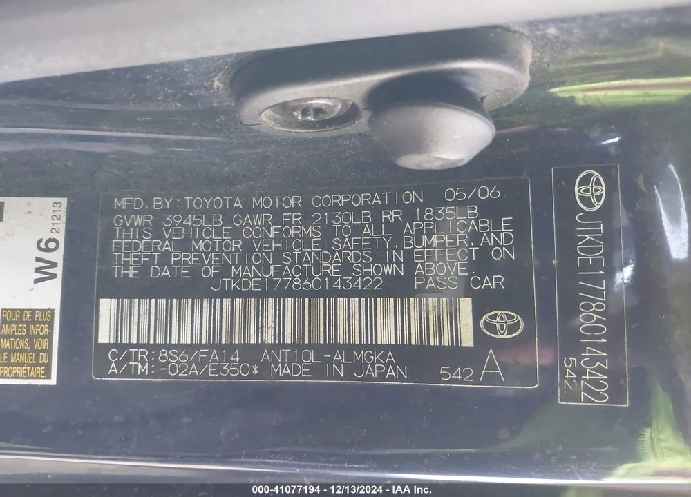 2006 SCION TC VIN: JTKDE177860143422