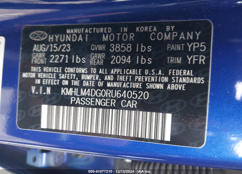 2024 HYUNDAI ELANTRA VIN: KMHLM4DG0RU640520