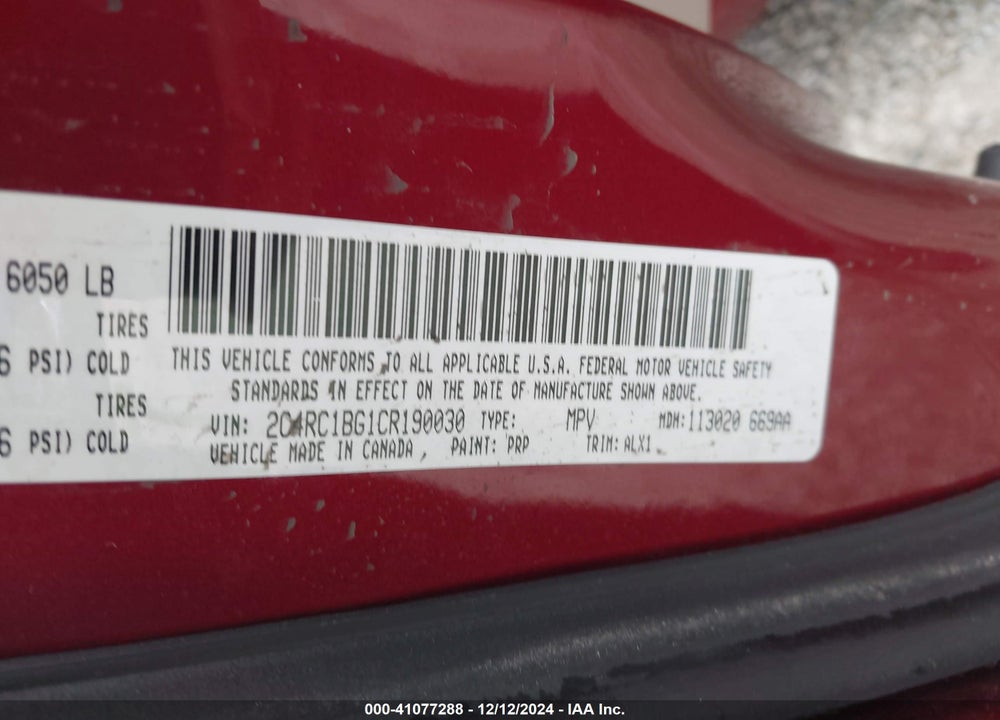 2012 CHRYSLER TOWN & COUNTRY TOURING VIN: 2C4RC1BG1CR190030