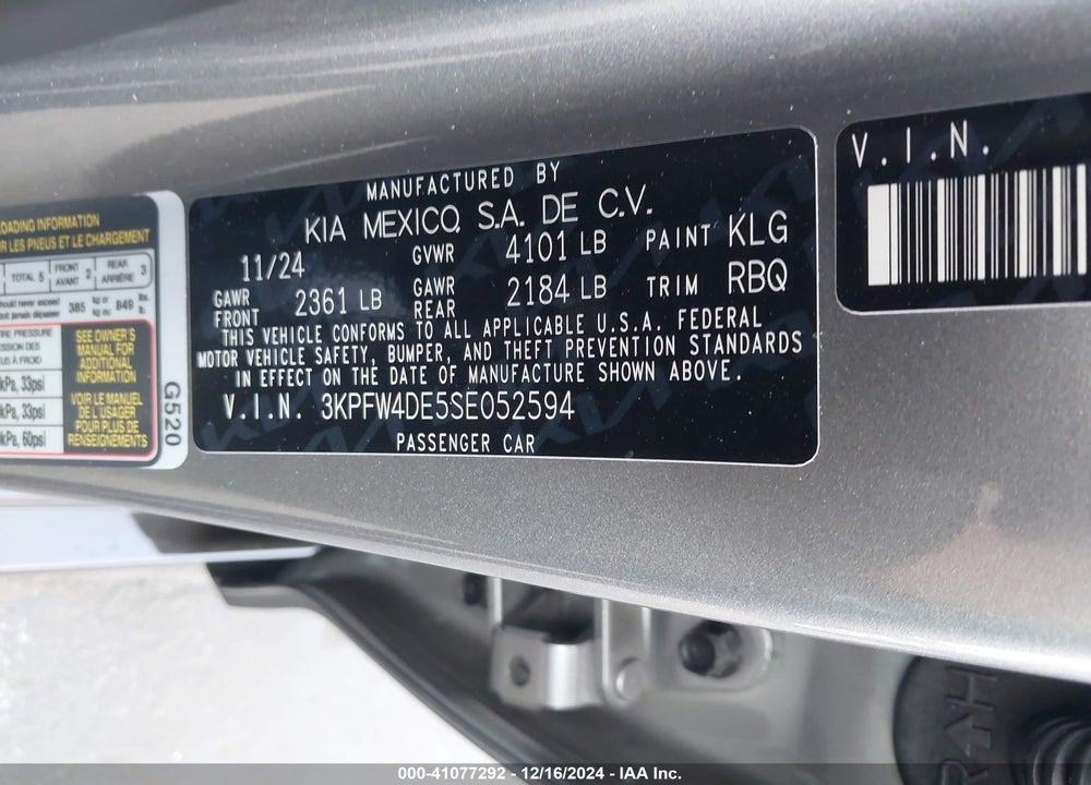 2025 KIA K4 GT-LINE VIN: 3KPFW4DE5SE052594