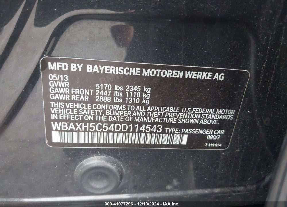 2013 BMW 528I XDRIVE VIN: WBAXH5C54DD114543