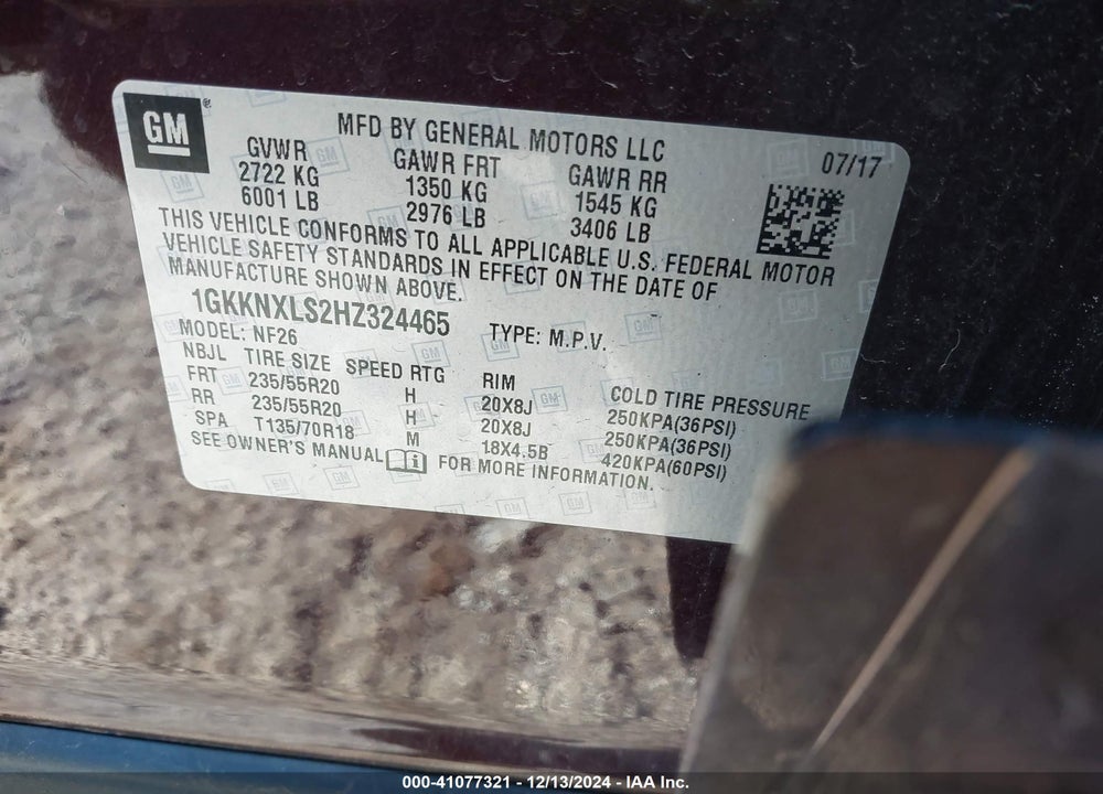 2017 GMC ACADIA DENALI VIN: 1GKKNXLS2HZ324465