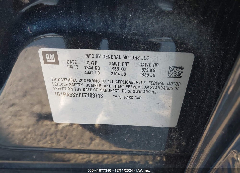 2014 CHEVROLET CRUZE VIN: 1G1PA5SH0E7108718