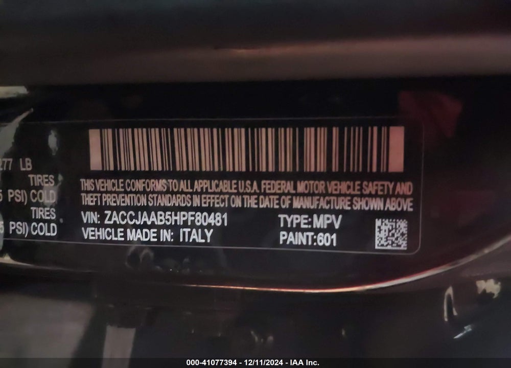 2017 JEEP RENEGADE SPORT FWD VIN: ZACCJAAB5HPF80481