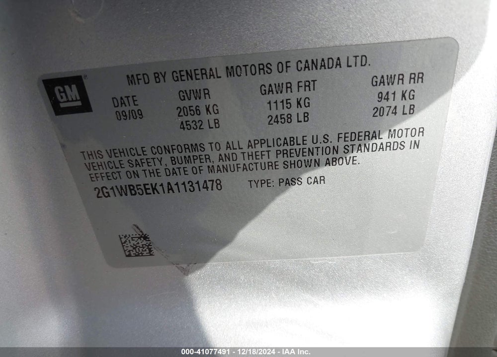 2010 CHEVROLET IMPALA LT VIN: 2G1WB5EK1A1131478