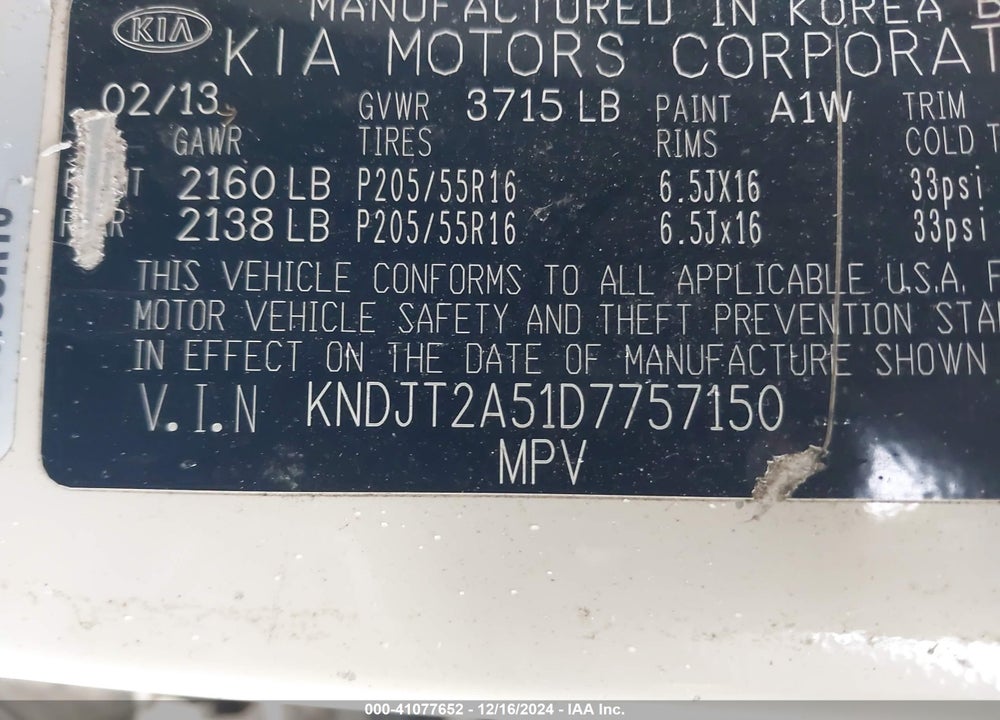 2013 KIA SOUL VIN: KNDJT2A51D7757150