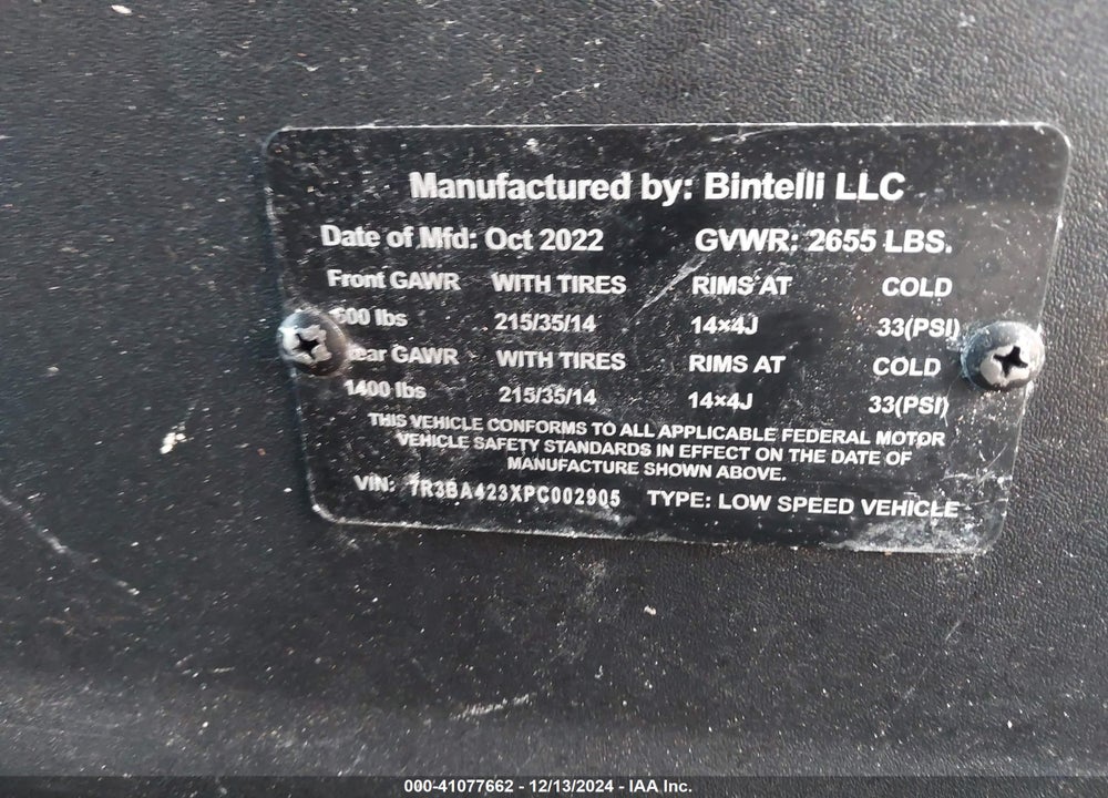 2023 GOLF CART OTHER VIN: 7R3BA423XPC002905