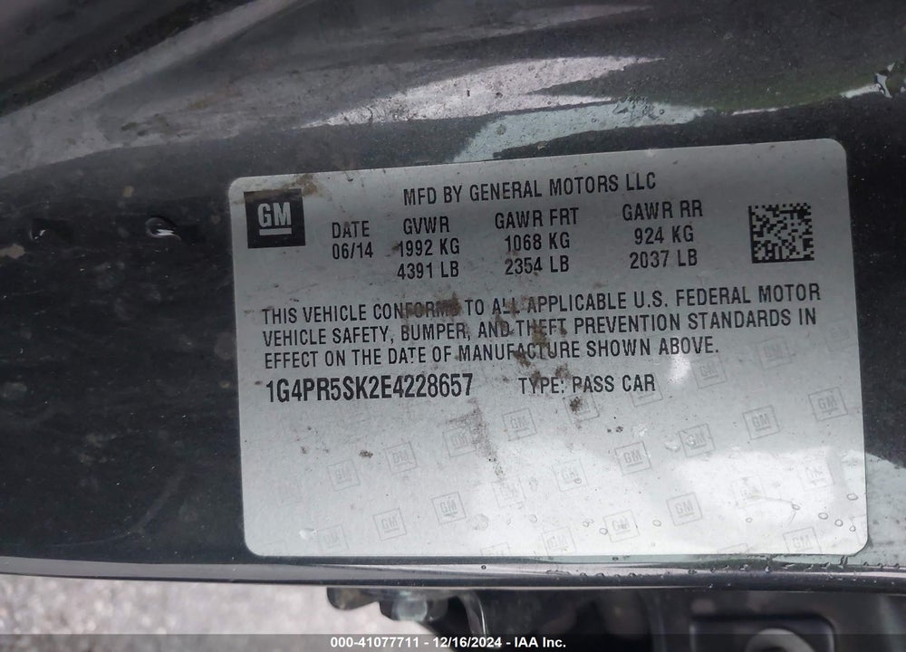 2014 BUICK VERANO CONVENIENCE GROUP VIN: 1G4PR5SK2E4228657