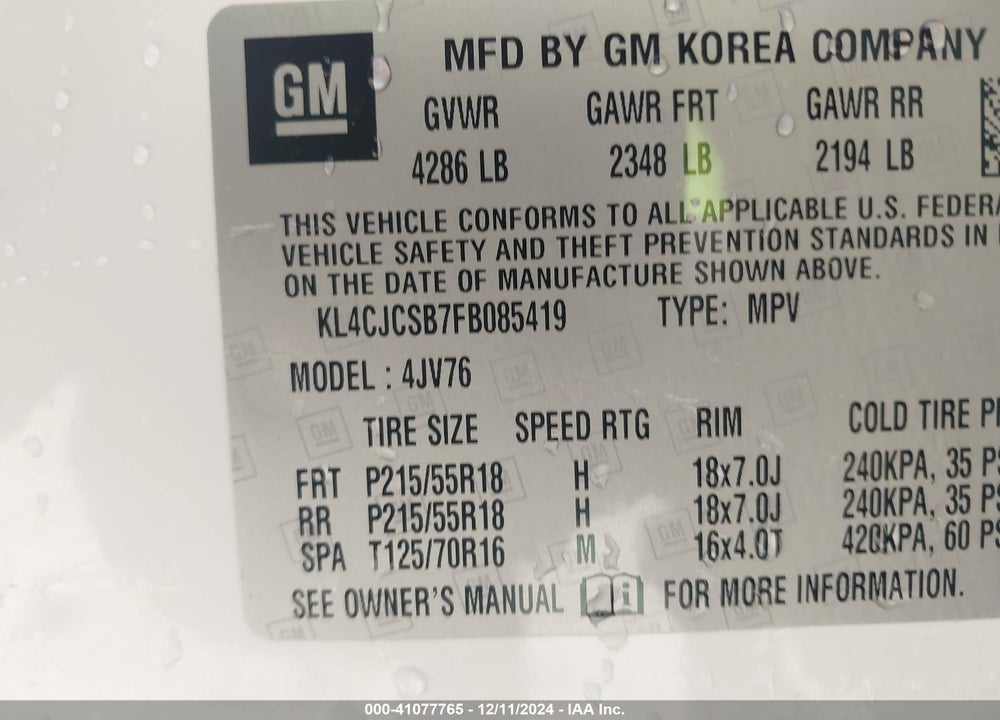 2015 BUICK ENCORE LEATHER VIN: KL4CJCSB7FB085419