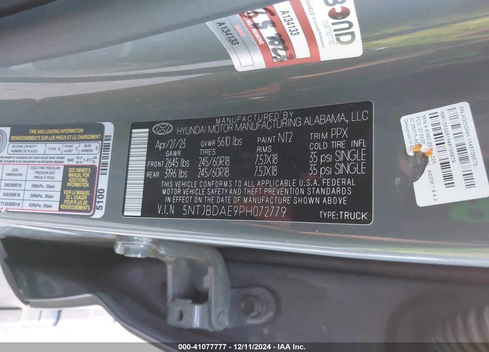 2023 HYUNDAI SANTA CRUZ SEL VIN: 5NTJBDAE9PH072779