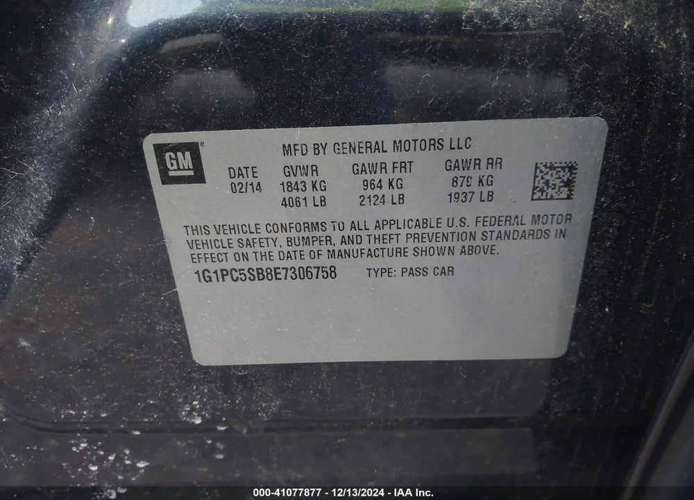 2014 CHEVROLET CRUZE 1LT AUTO VIN: 1G1PC5SB8E7306758