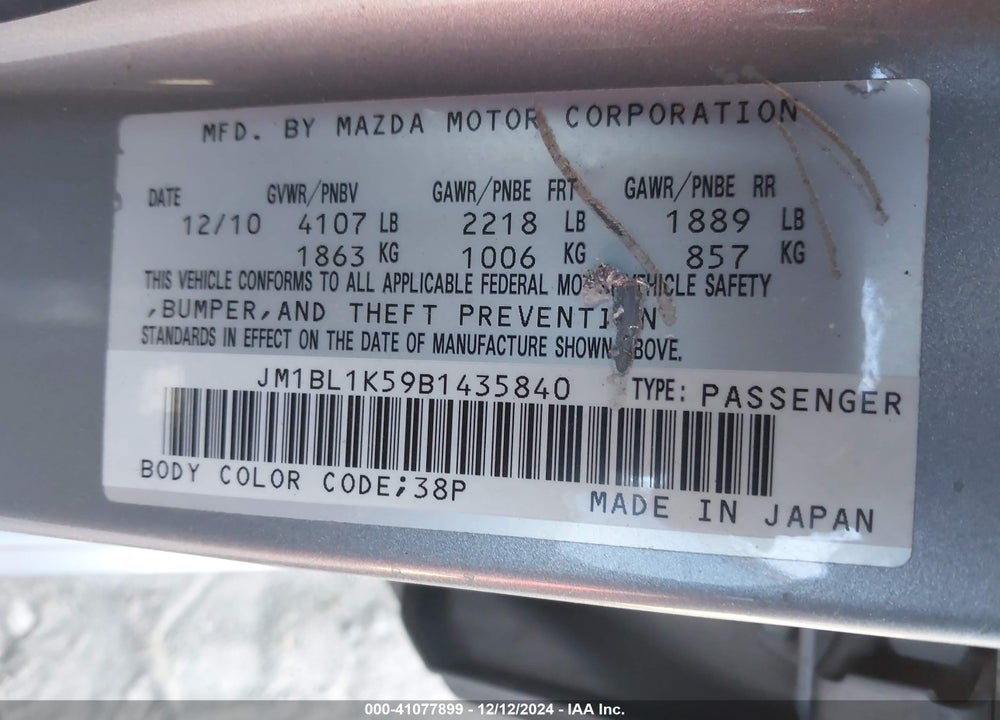 2011 MAZDA 3 S SPORT VIN: JM1BL1K59B1435840