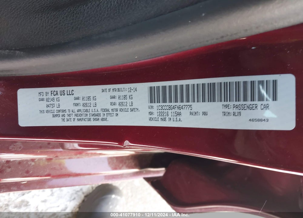 2015 CHRYSLER 200 S VIN: 1C3CCCBG4FN647775