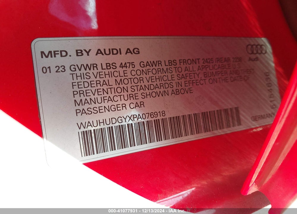2023 AUDI A3 PREMIUM PLUS 40 TFSI QUATTRO S TRONIC VIN: WAUHUDGYXPA076918