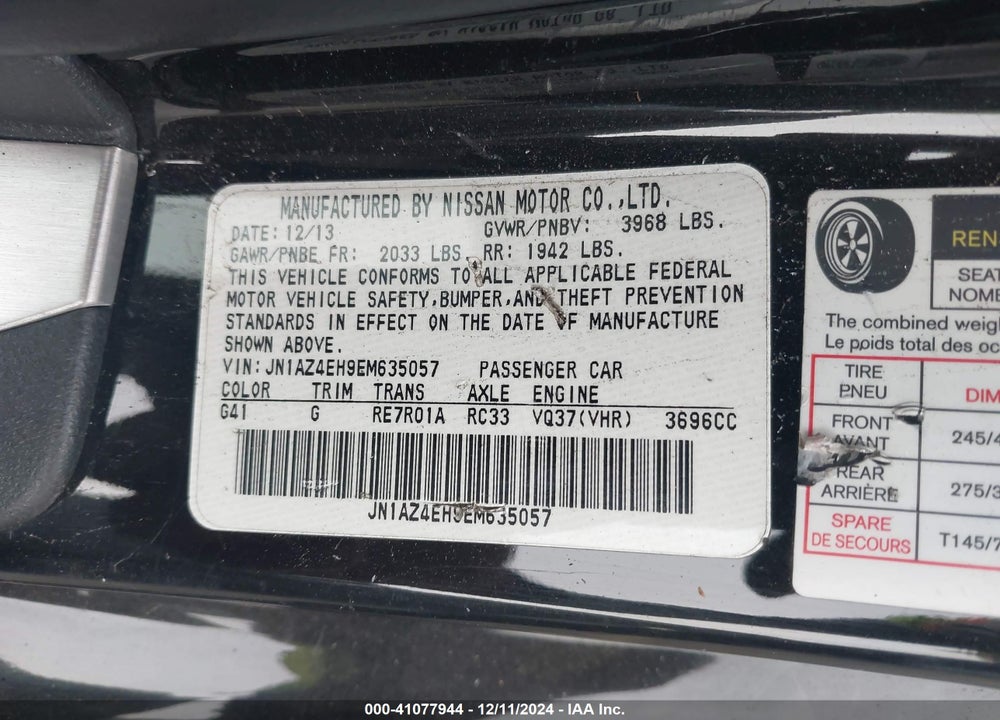 2014 NISSAN 370Z TOURING VIN: JN1AZ4EH9EM635057